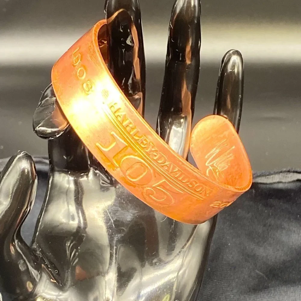 Mens 7 1/2” heavy solid copper Harley Davidson 105 year anniversary bracelet
